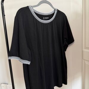 Nordstrom Rack Merokeety Black and White Striped Trim Top Womens XL